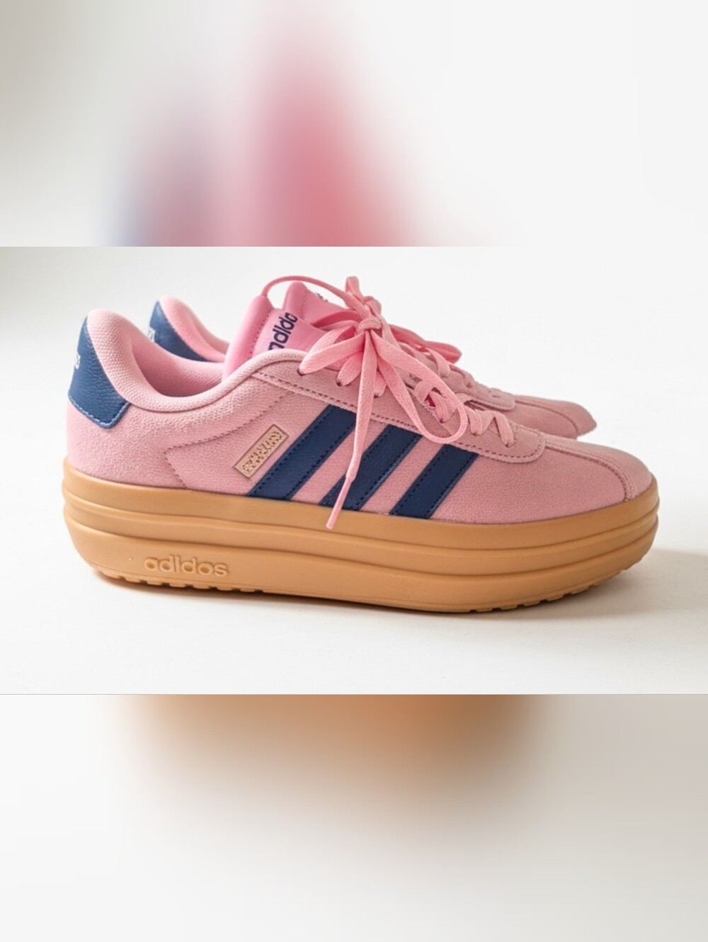 Adidas VL Court Bold Platform Sneakers Bliss Pink Navy Blue - Size 8 w/ Box